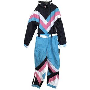 Tipsy Elves Ski Snow Suit Mens Size XXL Pastel Pro Blue Pink White Black Retro